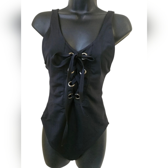 Mara Hoffman Bathing Suit Women's M Black Black Lace-Up . - Picture 3 of 5